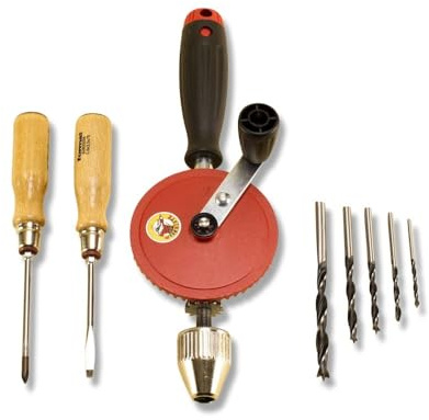 Die Werkkiste: Werkdachs' Sparset - Bohren und Schrauben, Handbohrmaschine, 5x Holzbohrer 2x Schraubendreher