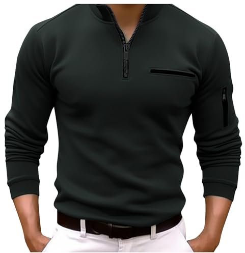 Poloshirts f黵 Herren Zipper Revers Langarm Tasche Polohemd Einfarbig Regular Fit Polo Shirt mit Brusttasche Golf Tennis L鋝sige Hemd Winter Rei遶erschluss Businesshemd Arbeits Tops Outdoor
