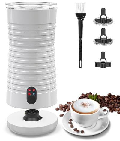 Morpilot Milk Frother Electric, 4 in 1 Milk Warmer and Frother, Hot & Cold Milk Foamer, 240ml, 400w, Strix Temperature Controls, Silent Operation, for Coffee, Cappuccino, White