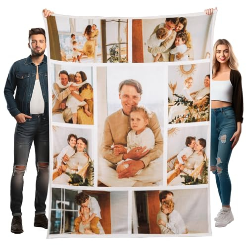 Stepdiy Personalisierte Decke, Fotodecke mit Eigenem Foto für Fotogeschenke, Decke mit Fotos für Personalisierte Geschenke Männer Frauen Mama Papa Freunde Opa Oma(9 Fotos)