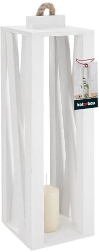 KOTARBAU® Lanterne Bois Blanc | Lanterne Bougie 13,5 x 13,5 x 42 cm | Lanternes à Bougie Décoratives | Grande Lanterne Décorative pour Balcon Terrasse Maison