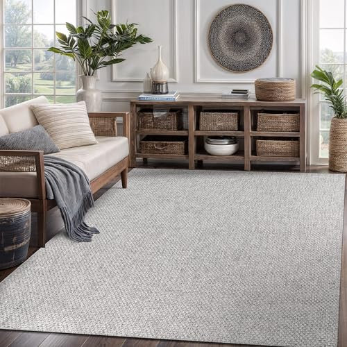 CAMILSON Easy Jute-Teppich, für drinnen und draußen, Grau, Bauernhaus-Teppich für Wohnzimmer, Terrasse und Küche, solides Boho-gewebtes Design, leicht zu reinigen, waschbar, für den Außenbereich,