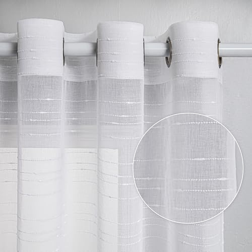 MYSKY HOME Vorhang Weiß Gardinen mit Ösen Voile Vorhänge Kinderzimmer Gardine Wohnzimmer 2er Set Modern Weiss Streifen Ösenschal Transparent Dekoschal für Schlafzimmer H 245 x B 140, Weiss.