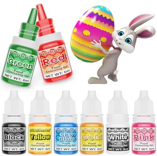Food Colouring Gel - Gikikoko 8 Colours Concentrated Food Colouring Set, Food Dye for Baking Cream Cakes Decorating Macarons Cookie Fondant Crafts Easter Eggs - 6ml