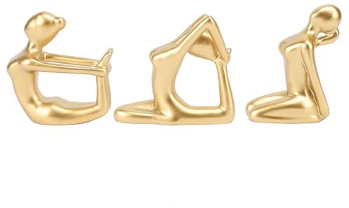 HUSHUI Yoga-Pose-Figur, 3-teilige Yoga-Mädchen-Statue, Goldharz, Elegante Yoga-Pose-Figur, Heim-Wohnzimmer-Eingangsdekoration
