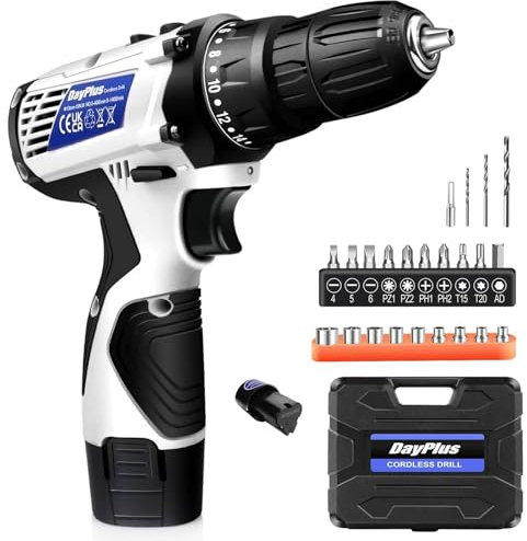 Cordless Impact Drill 16.8V Cordless Drill Driver White Combi Hammer with 23 Accessories, 1×1.3Ah Battery + Charger, 18+1 Torque Function, Max. Torque 45Nm, 2 Speed 0-400/1400rpm, LED Light