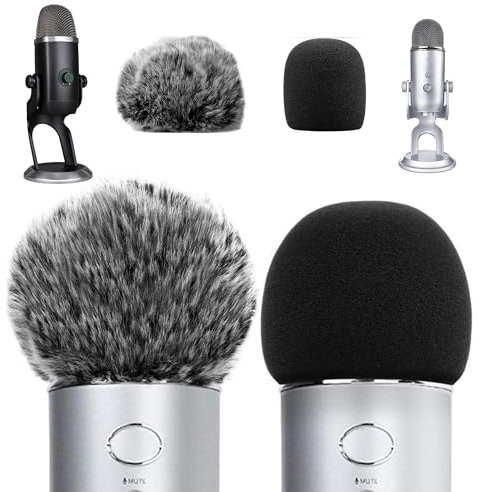 Hezhou 2 Stück Popschutz Pop-Filter aus Schaumstoff Pelzige Pop Schutz Mikrofon Windschutz Mikrofon Pop Filter Ersatz (für Blue Yeti, Yeti Pro Mikrofone)