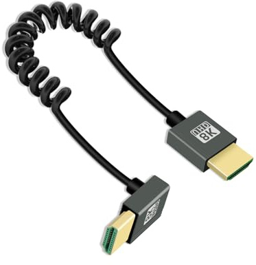 YANBORONSN Cable en espiral 8K HDTV, cable corto en espiral de HD TV a HD TV, cable HDTV2.1 compatible con 8K a 60 Hz y 48 Gbps, para cámara, televisor y tableta(2.2ft)(Arriba)