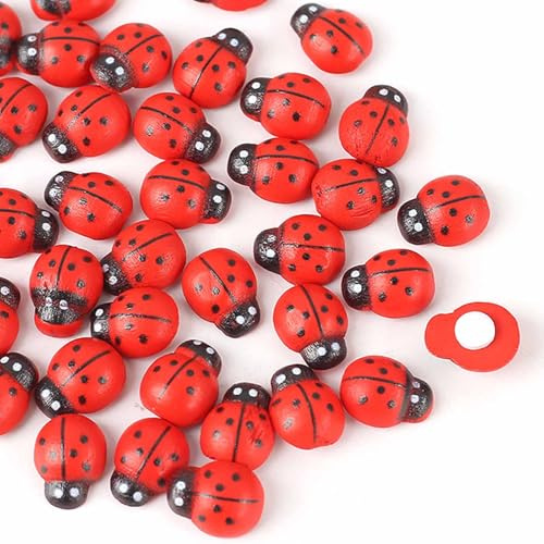 HERZONE 14 x 19 mm lyckoskalbagge av trä 100 st självhäftande nyckelpiga – klistermärken för pyssel – lyckobringare – pysseltillbehör (skalbagge 14 x 19 mm)