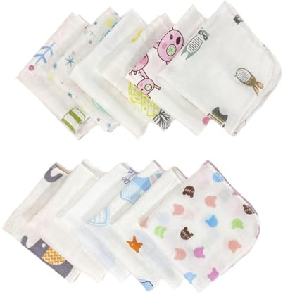 Juego De Toallitas Para Bebé 10 Uds. Gasa Doble Capa Con Estampado Dibujos Animados Toalla La Infantil Toallitas Reutilizables Paño Absorbente Eructar Paños Eructar