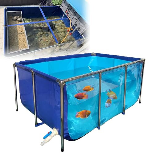 Flexibler Fischzuchtwassertank aus PVC-Canvas mit Stahlrahmen, 80 x 50 x 35 cm, klares Sichtfenster, einfache Montage, ideal für Fische und Wassertiere, Poolteich im Garten