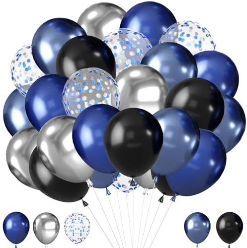 Latexballon, Luftballons Marine Blau Silber, 49pcs Metallic Blau Blaue Konfetti Ballons, Metallic Blaue Silber Luftballons, Metallics Schwarz Blaus Luftballoons