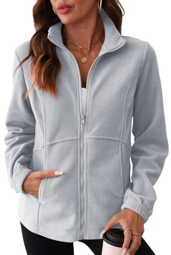 IECCP Damen Fleecejacke mit Reißverschluss – Leichte & Warme Übergangsjacke für Outdoor, Wandern & Freizeit, Grau, L