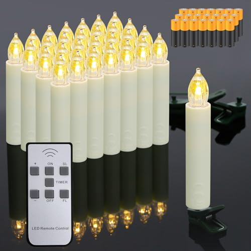 Dixmas Christmas Tree Candle Lights with Remote and Batteries, 20pcs Flameless Flickering LED Taper Candles with Removable Clips, Candles for Christmas Tree Home Party Decor