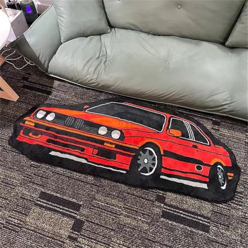 RUILBJM 3D Auto Teppich - Speziell Geformte Bodenmatte für Schlafzimmer, Cartoon Graffiti Carpet, für Balkon Flur Badezimmer Eingangstür Matte, Sportwagen Themen Heimdekoration (Rot,60x160cm)