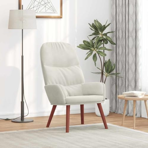 Yunovire Relaxfåtölj krämvit sammet, 70 x 77 x 98 cm, robust loungefåtölj för vardagsrum, sovrum, kontor, bekväm enkelfåtölj med träfötter, max. 110 kg lastkapacitet