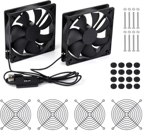 Waveshare USB 5V 120mm Quiet Cooling Fan, 3-Speed Adjustable, PWM Control, High Airflow, Anti-Vibration Design, Compatible with Multiple Devices, Dual Fans and USB-A Cable