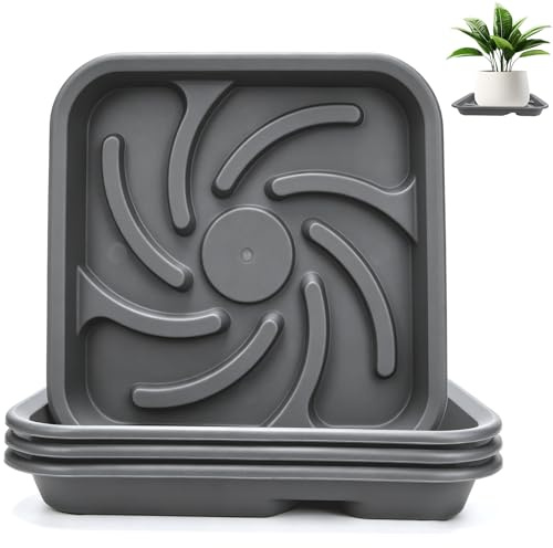 DENUOTOP 3 Stück Blumentopf Untersetzer, 28x28 cm Kunststoff Pflanzen Untersetzer Eckig, Blumenuntersetzer Grau für Innen und Außenbereich Pflanzkübel