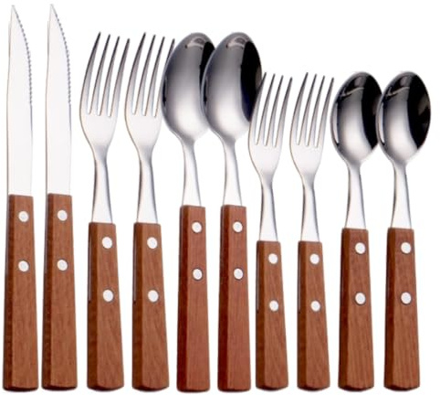 Couverts De Table Manche Bois Acier Inoxydable 18/8 Couleur Foncée 2