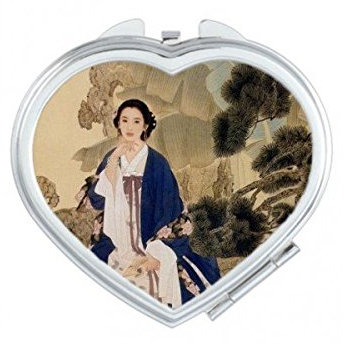 DIYthinker Antike Matsushita Halten Elbow mit der Hand Weiß Blau Klassische Kleidung Schönheit Malerei Herz Compact Make-up Taschenspiegel Tragbare net
