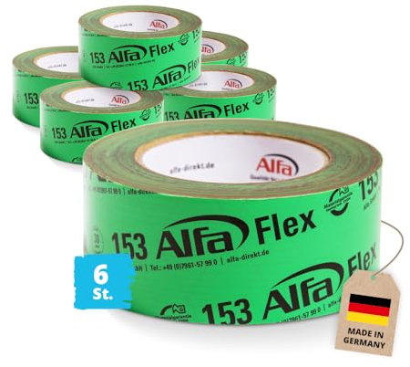 153 ALFA «Flex» - Ruban adhésif flexible haute performance, 6 pièces, 50 mm x 25 m (150 mètres) pour pare-vapeur, freins vapeur et membranes de toiture, ultra fixant et ultra flexible