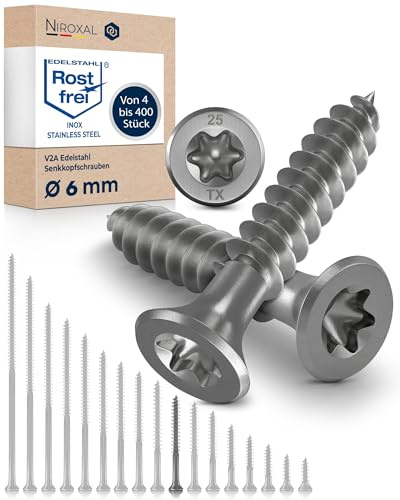 Träskruv Rostfritt Stål A2 Försänkt Huvud Torx TX25 – Delgängad – 6x55 mm – 50 st – Universalskruv för Trä