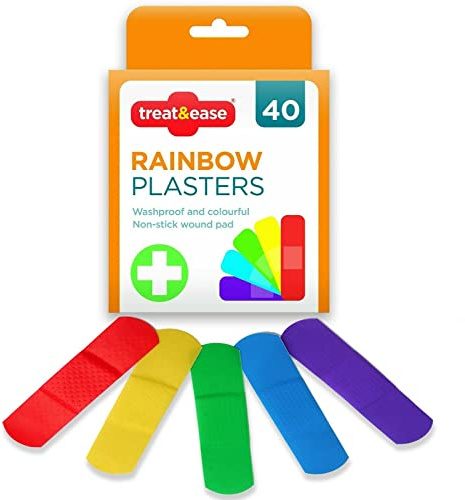 Lot de 40 pansements anti-adhésifs colorés anti-lavables avec motif arc-en-ciel