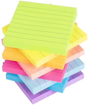 Lined Sticky Notes 3x3 in Bright Ruled Stickies Colorful Super Sticking Power Memo Pads, 82 Sheets/pad, 8 Pads/Pack
