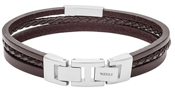 FOSSIL Armband För Män Vintage Casual, Längd: 180mm - 195mm Brunt Läderarmband, JF03323040, Fylligt brunt
