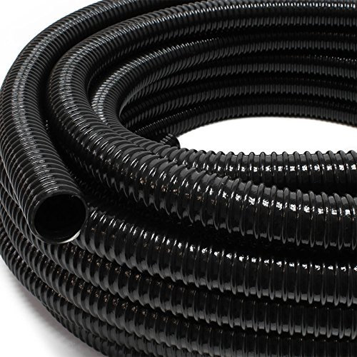 Wiltec Tuyau d'aspiration noir – 10 m/Ø 32 mm (1 1/4) / 205 g/m – avec Spirale de renforcement – Tube souple sans pression en PVC – pour Arrosage Irrigation Jardinage Évacuation Refoulement