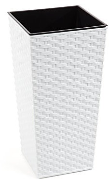 Happy Flower MultiProject | Blumentopf | Pflanzkübel | inkl. Einsatz | Quadrat | Rattan-Optik | 4 Größen 3 Farben | Übertöpfe (30 cm x 30 cm/Höhe 57 cm, Weiß)