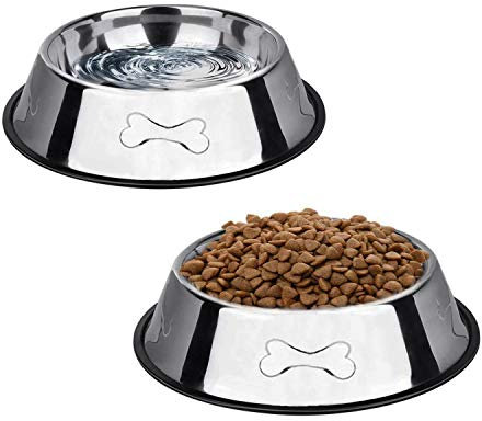 SUOXU Hundenapf,für Hunde Edelstahl Futternapf-2er Set mit Rutschfesten Gummiring-Passend für Große Mittelgroße Hunde, Jeder Hunde teller1000ml fassen