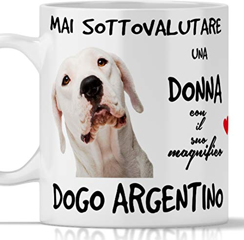 Taza Dogo Argentino para desayuno, té, tisana, café, capuchino. Gadget taza nunca subestimar una mujer con un perro Dogo Argentino. Idea regalo original