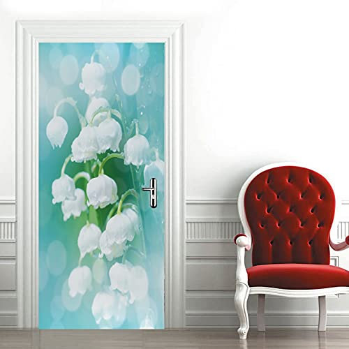 A.Monamour Türtapete Selbstklebend Türfolie Türposter 3D Maiglöckchen Frühling Blumen Hintergrund Vinyl Folie Türdeko Tapete Wandbild Türaufkleber Türtattoo 85 x 200 cm