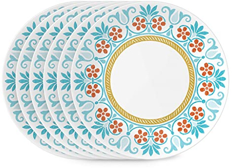 Corelle Global Collection Vitrelle 6-Piece Salad Plates Set, Triple Layer Recycled Glass, Lightweight Eco-Friendly 8-1/2-In Plates Set, Terracotta Dreams