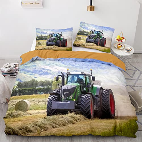 RFFLUX 3D Traktor Bettwäsche Set 135x200 cm 2teilig mit Reißverschluss Weiche und Angenehme Schlafkomfort Microfaser LKW Bettbezug Mähdrescher Kinderbettwäsche mit Kissenbezug 80x80 cm