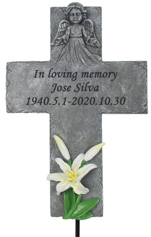 CUDMORERBE Cross Memorial Stones with Angel for Loved Ones Lost, Personalized Memory Cross Stones Tombstones Engraved with Any Message, Sympathy Memorial Gifts for Loss of Loved Ones, Resin