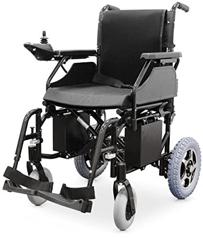 QUIRUMED Sedia a rotelle elettrica pieghevole EASY PLUS, Acciaio, Autonomia 20 Km, Frenatura elettromagnetica, Velocità massima 7 km/h