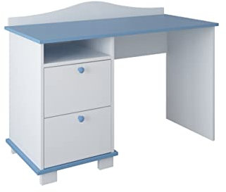Kids Collective Schreibtisch, Kinderschreibtisch mit 74 cm Arbeitshöhe und Zwei Schubladen und Ablagefach in weiß blau Made in Europe