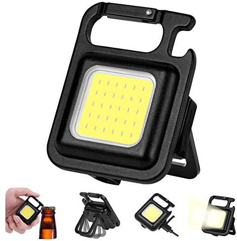 flintronic Linterna Pequeña COB, Linterna LED con Iman e Gancho COB 500 lumens, 45g Mini Linterna LED Llavero Recargable, Luces LED Portátil para Pesca, Senderismo y Camping (Cuadrado)