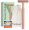 VELZUR® Rasierhobel inkl. 5 Klingen & Reisebeutel - geschütztes Griff-Design aus Edelstahl extra lang & rostfrei - Rasierhobel Set Damen & Herren - plastikfrei - Premium Safety Razor in Rosegold