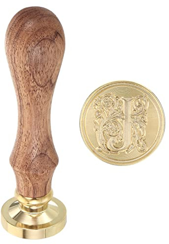 PATIKIL Buchstabe J Wachs Siegel Stempel Initialen Buchstabe Siegel Kopf | Wachstempel, Handgriff, Messing, Holz, Klassisch Retro, Abnehmbar, für Umschlag Einladungskarten