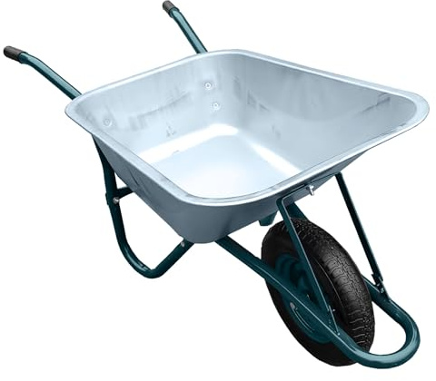 Metal Wheelbarrow - Galvanised with Pneumatic Tyre Professional Garden Wheelbarrow - 100 Litre