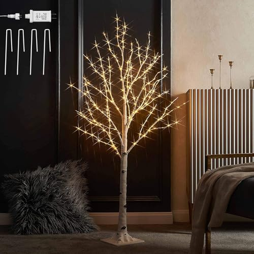 Hairui Lighted Birch Tree 4FT 200 LED White Birch Tree with Lights for Christmas Holiday Party Decorations Plug in Indoor Outdoor Use