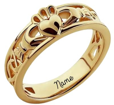 MUUYON 10K Yellow Gold Claddagh Ring for Women, 10K/14K/18K Solid Gold Claddagh with Celtic Knot Wedding Band for Her, Celtic Jewelry for Engagement Ladies Women Size 4-16