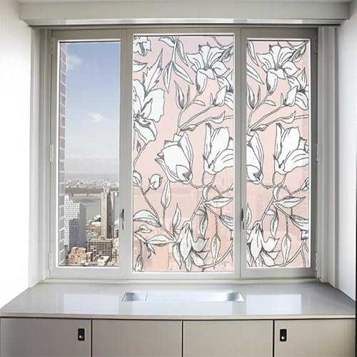Sichtschutzfolie 3D Fensterfolie Glasdekorfolie PVC für Badezimmer Kinderzimmer Küche,Schlafzimmer Wohnzimmer Esszimmer Büro Hotels Klassenzimmer 44.5cmx300cm Rosa