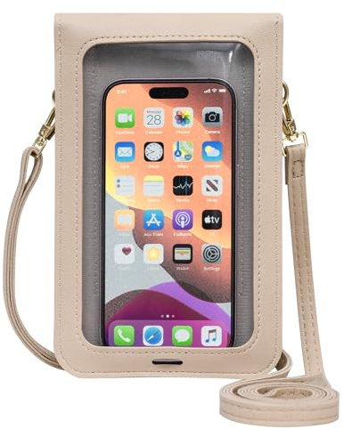 Toptime Handytasche zum Umhängen Damen, Touchscreen Kleine Umhängetasche Damen mit Verstellbarem Schultergurt, PU-Leder Handy Umhängetasche, Crossbody Bag Klein für Handy unter 6,7 Zoll (Beige)