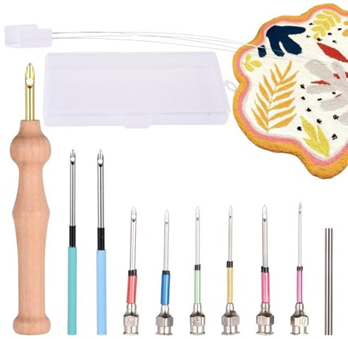 Stanzstickset | Verstellbares Stanznadel-Set | Lochnadel-Stickset | Stanznadelzubehör | Stickstift, Nadeleinfädler, Kreuzstich-Set für Heimwerker, Heimdekoration