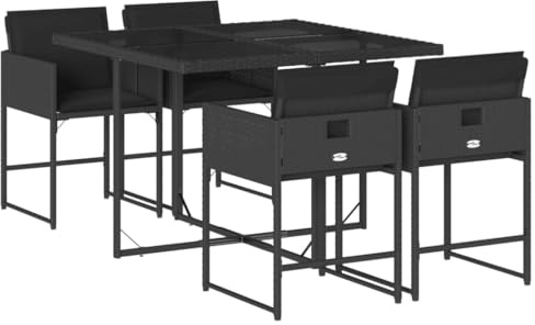 vidaXL 5-TLG. Garten-Essgruppe mit Kissen Schwarz Poly Rattan