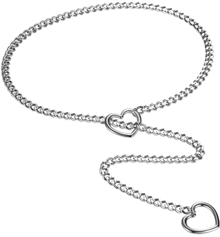 Flongo Halsband för kvinnor: guld silver svart rostfritt stål lås hjärtformad kedja kubansk kedja med punkhjärta hänge sexig lång kedja dra på Y droppe, 61 cm